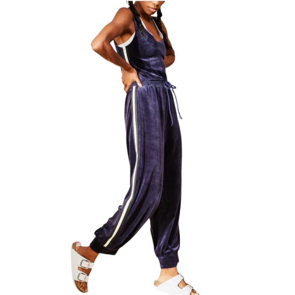 FP MOVEMENT by Free People Feel Good Lush Velour Jumpsuit in Navy Combo